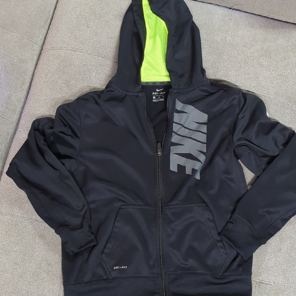 Nike Kids Dri-fit Jacket in Black with Neon Green Accents Like New